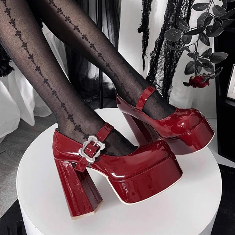 

Japanese Original Waterproof Platform Punk Hottie Thick Heel Round Head Single Shoes Women Lolita Super High Heel High Heels