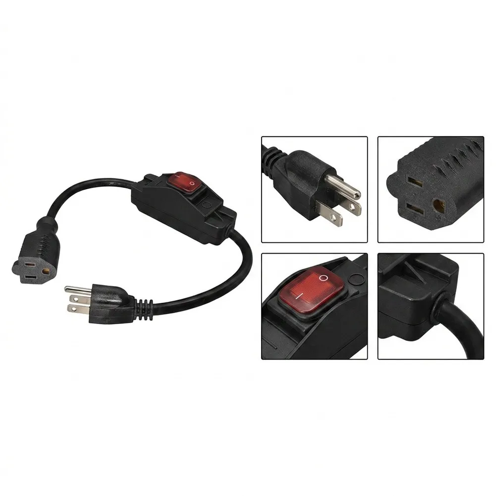 0.5M Black Power Extension Cord with Built-in Switch Compatible with For NEMA 5-15P to 5-15R 3-Conductor 14 AWG