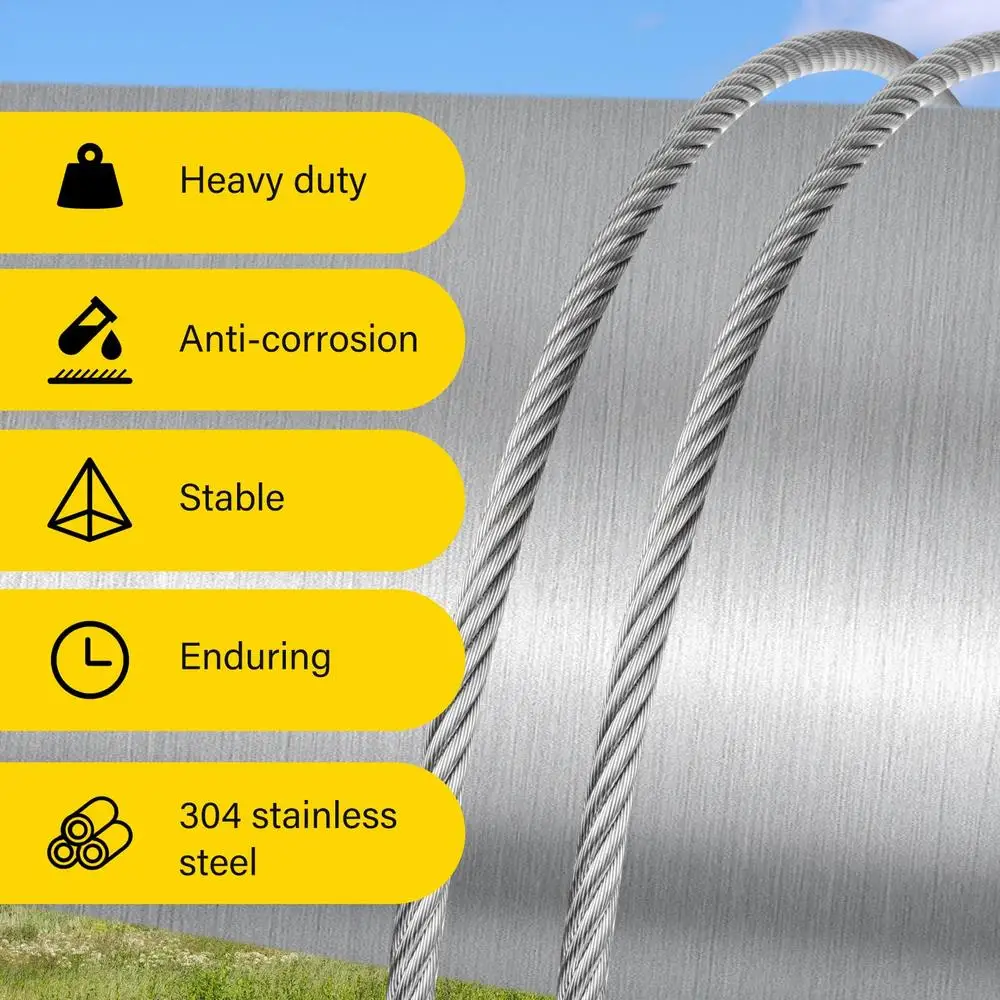1/4 Stainless Steel Cable 100ft Wire Rope 7X19 Strands Aircraft Cable 6400lbs Breaking Strength Zip Line Heavy Duty Elevate Your
