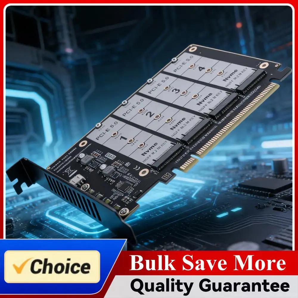 

PCIE Express 5.0 Gen5 Gen4 X16 Adapter Bifurcation Card To 4X NVME M.2 NGFF SSD Expansion Card