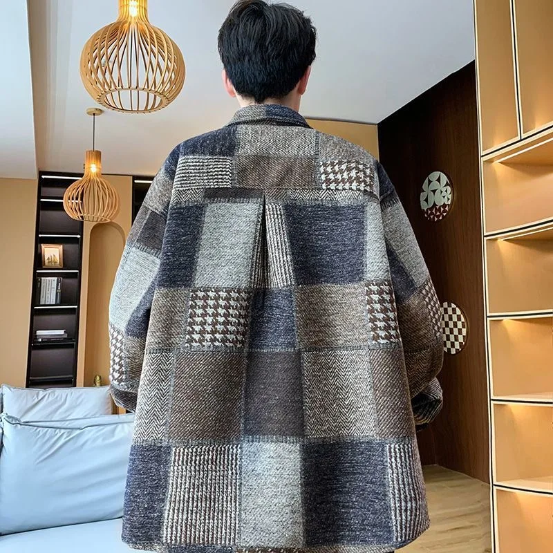 

Overiszed Loose Wool Shirts Jacket Men Autumn Winter Thick Long Sleeve Vintage Ethnic Plaid Pattern Top Coat Fashion Streetwear