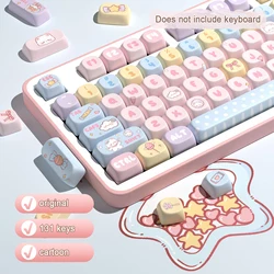 131-Key Cute Cartoon Keycaps Candy Bear Theme PBT Wear Resistant Keyhats Set Suit Mechanical Keyboards For Kids Girlfriend Gift