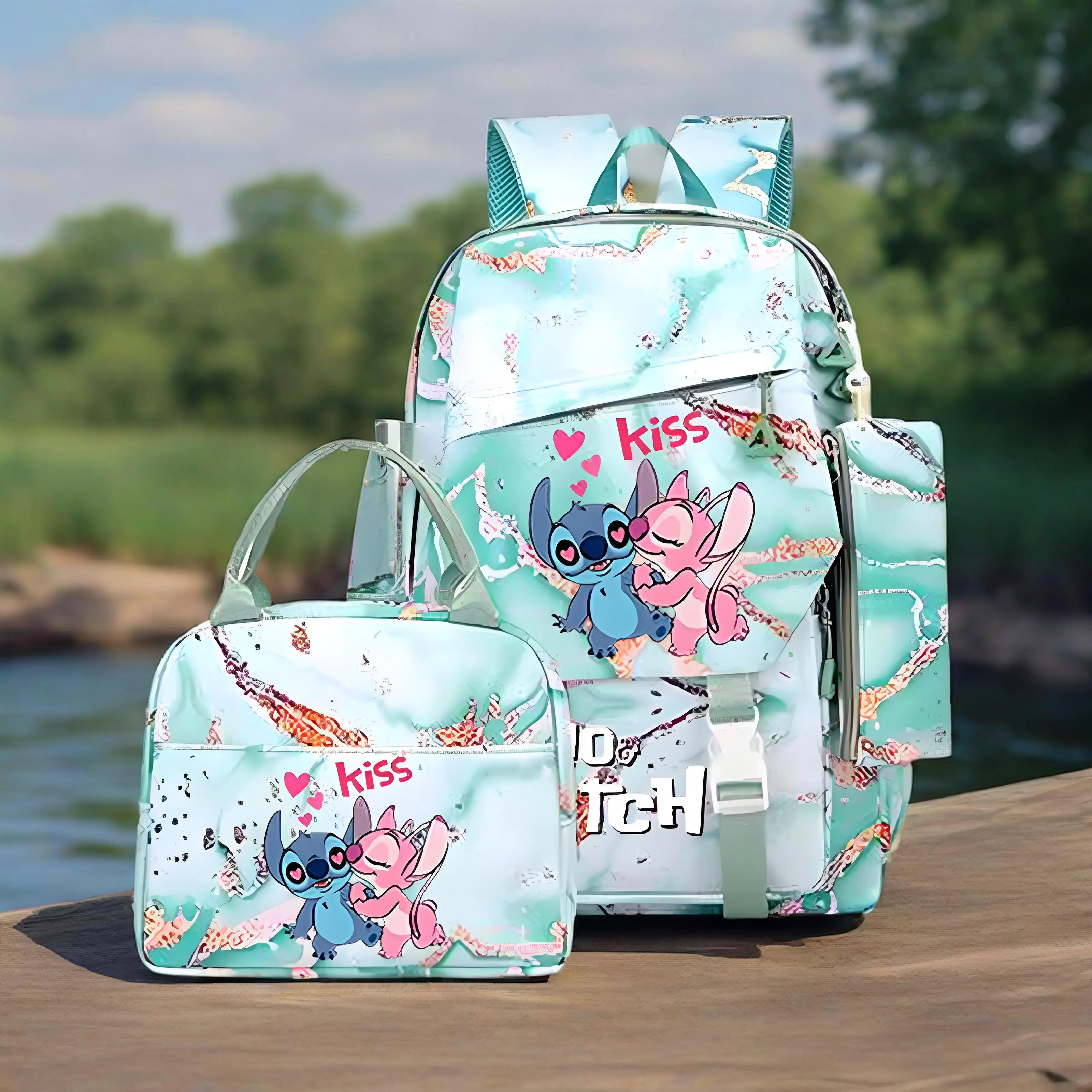 3-ピース-セットリロステッチバックパック素敵な少年少女容量スクールバッグ子供かわいいラップトップティーンスクールバッグショルダーバッグ