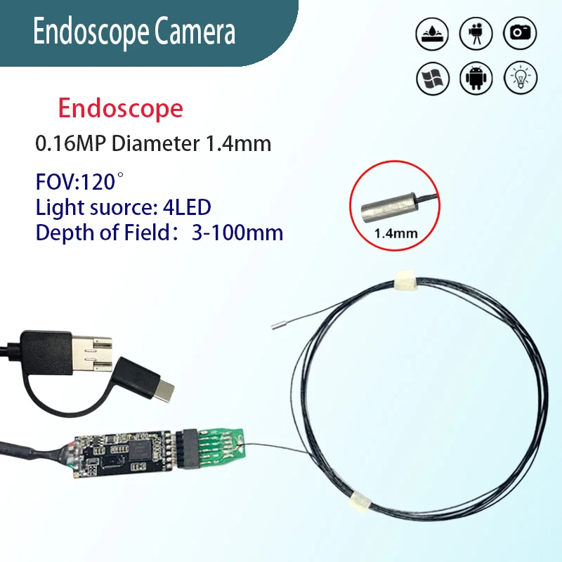 

OCHTA10-KL10 Mini Camera Diameter 1.4mm FOV 120° Medical Endoscope Industrial Endoscope Camera OV426 Decoder Board
