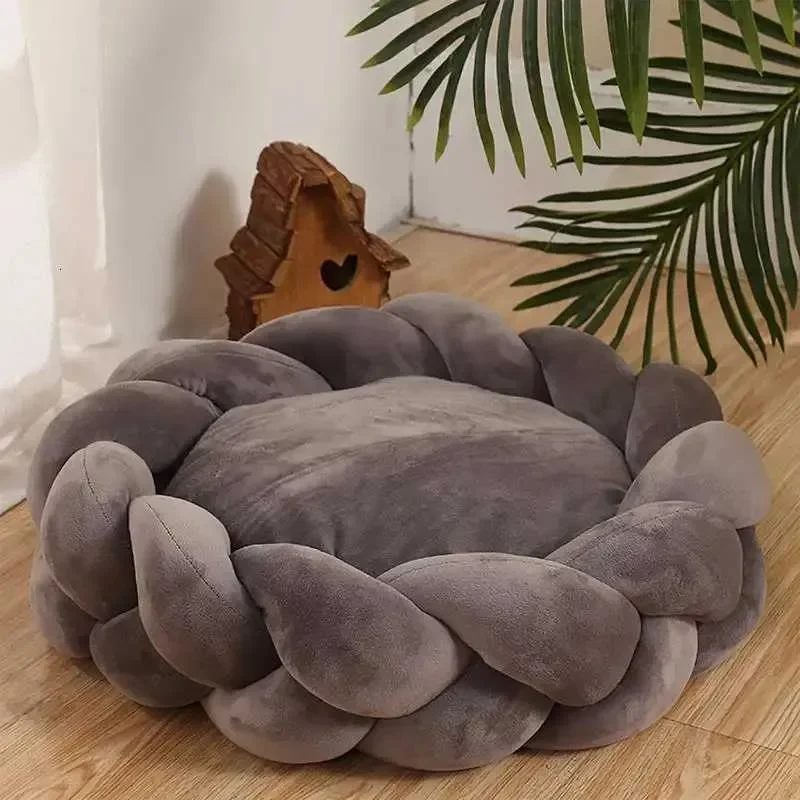 

Round Cat Bed Comfortable Dog Bed Knitted Pet Bed Soft Bed Cat Bed Dog Bed Warm Pet Bed For Puppy And Kitten Machine Washable C2
