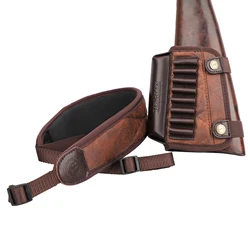 Tourbon Hunting Accessories Shotguns Rifle Cheek Riser Gun Buttstock Cover Cartridges Holder Gun Sling Shoulder Strap PU (1 Set)