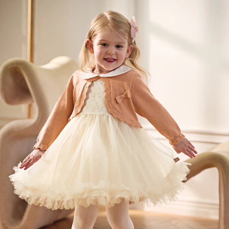 Dave Bella Autumn Winter Princess Dress Girls Long Sleeves Party Lace Mesh Dress Children's Christmas Birthday Clothes DB3241294