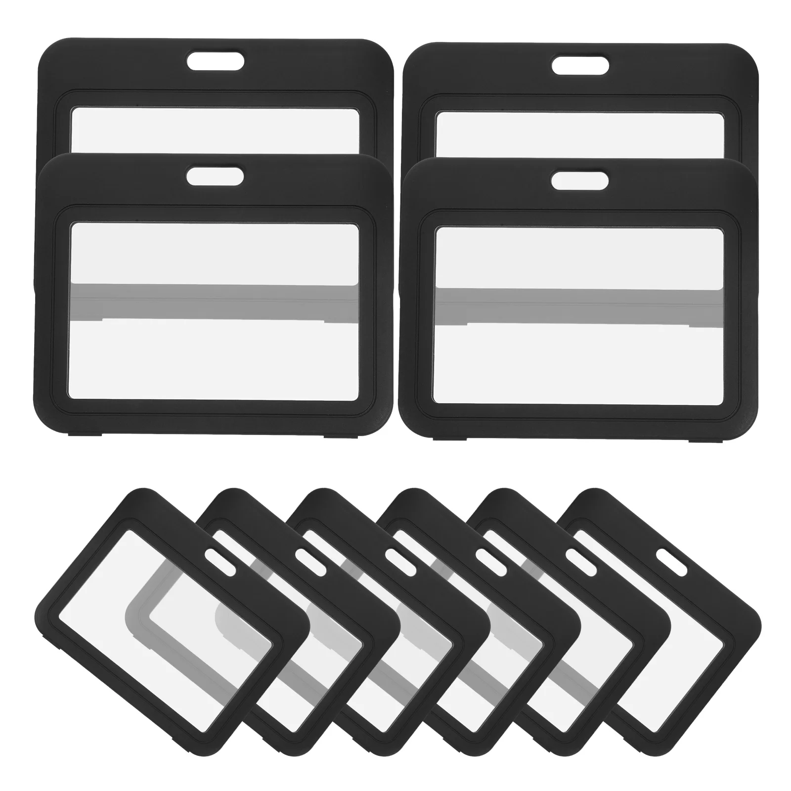 

10pcs Double Sided Transparent Vertical ID Card Holder Black Plastic Badge Cover Clear Card Sleeves Work Cards Holders