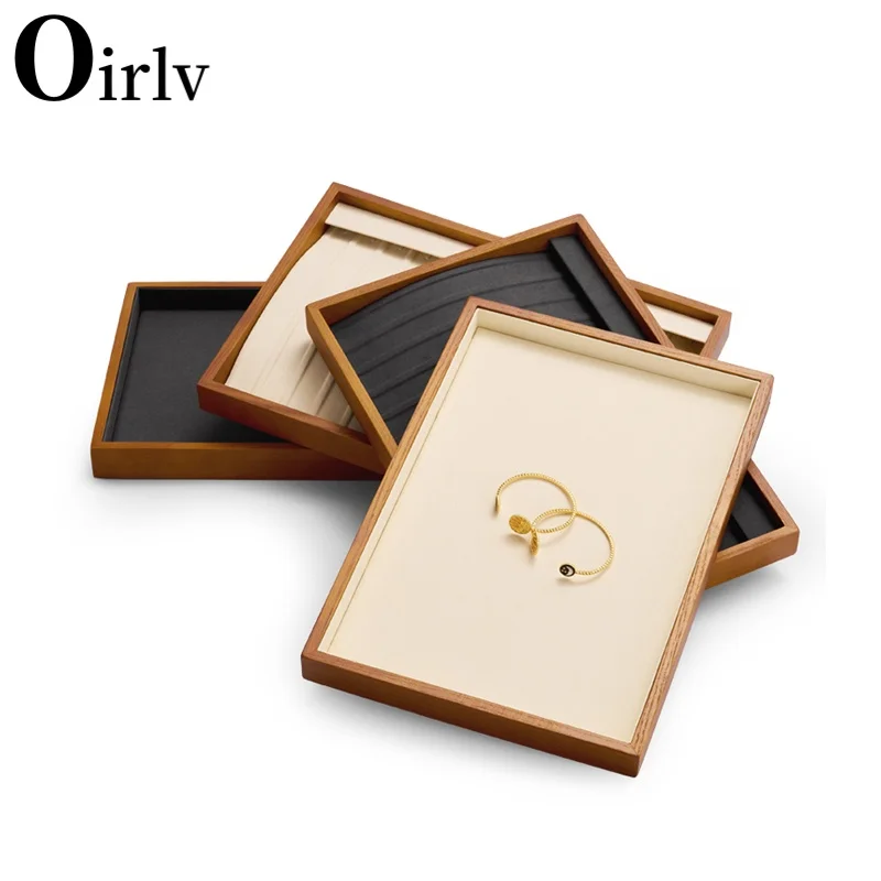 Oirlv Multi-function Wood Flat Jewelry Tray Jewelry Drawer Organizer Bracelet/Watch/Earrings/Ring Showcase Jewelry Holder Props