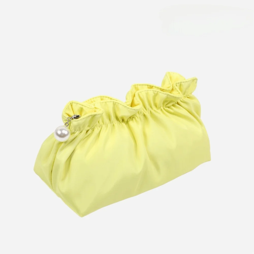 Portable Polyester Makeup Bag Cloud Shape Drawstring Closure Cosmetic Pouch Shiny Surface Wrinkle Fabric Wash Bag Women