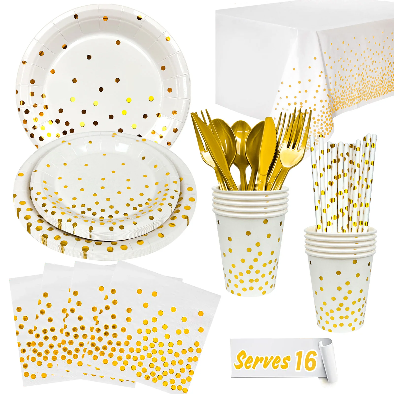 White and Gold Party Supplies, 129 Pcs Gold Paper Plates and Napkins Party Supplies Set - White and Gold Party Paper Plates