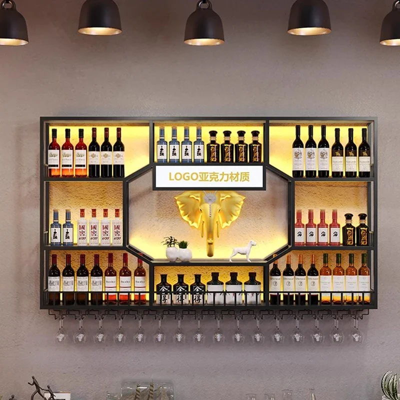 ติดผนังขวดบาร์ชั้นวางของตู้เย็น Wine Cellar กาแฟ Organizer Club ไนท์คลับโมเดิร์น Muebles Racks Bar Mini