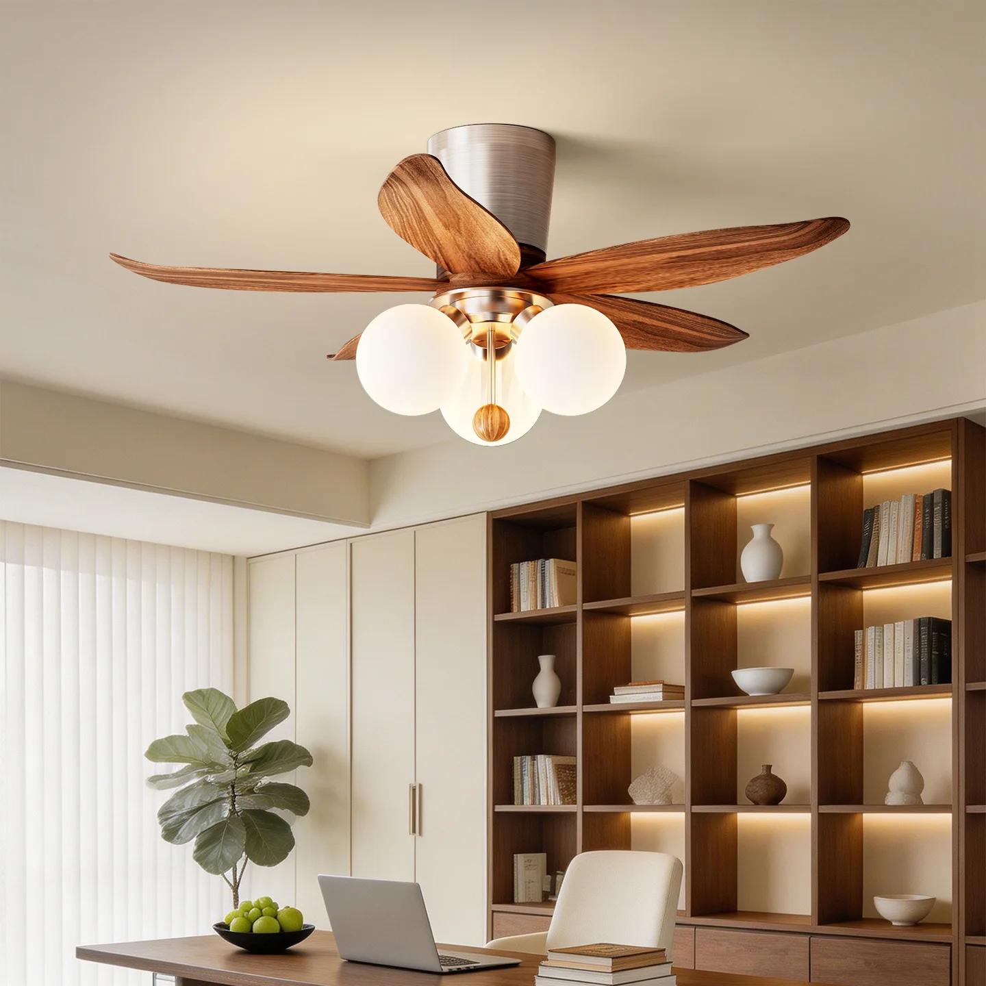 Dopamine Color Fan Light, Vintage Cream Style, Eye-Protective for Kids Room, Bedroom, Study, Direct Blade Ceiling Fan