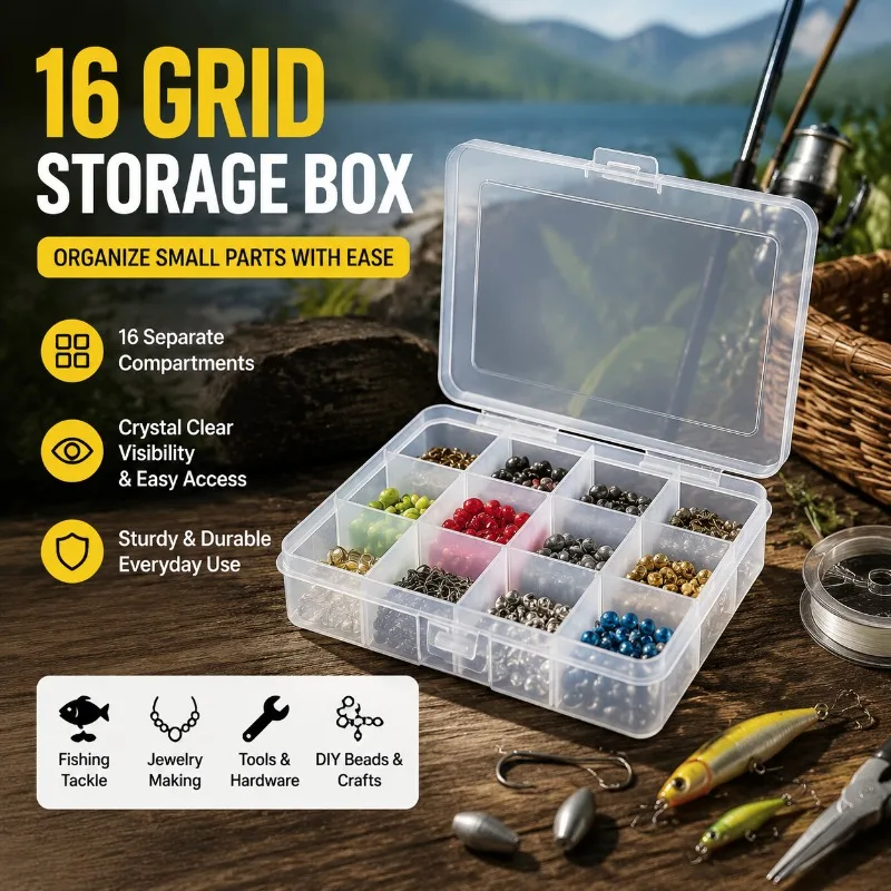 Detachable 16-Grid Transparent Plastic Storage Box for Fishing Tackles Jewelry Hardware Tools DIY Beads Small Component Sorting