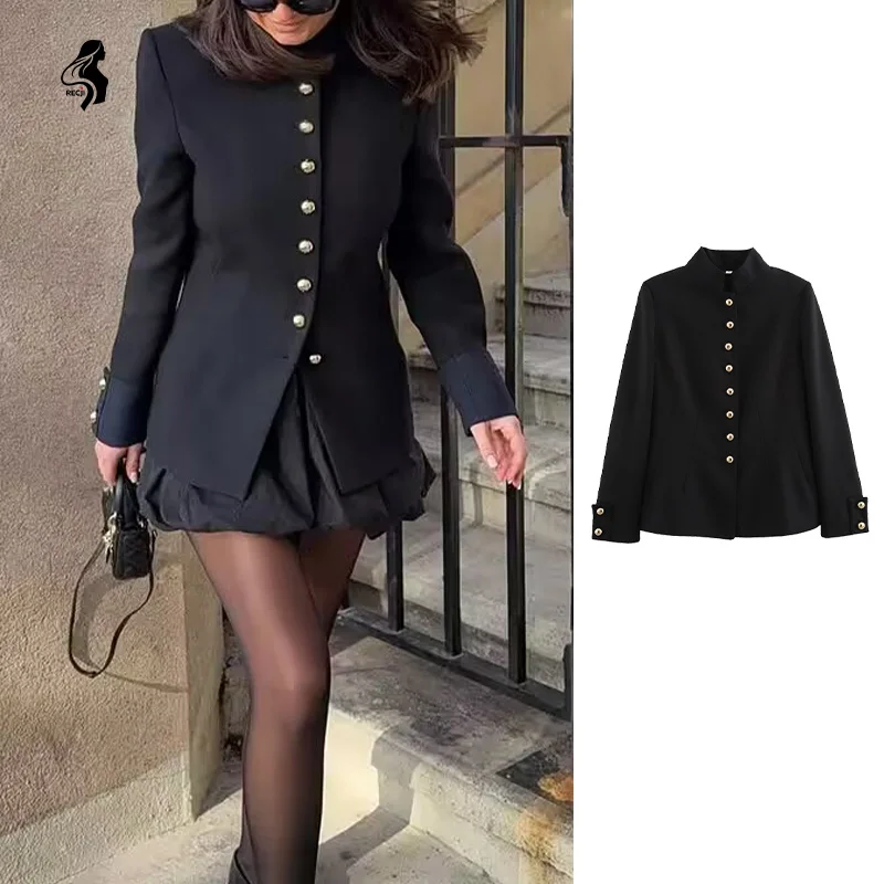 

Женский модный пиджак с воротником-стойкой, однобортный пиджак с длинными рукавами, модный и универсальный, подходит для повседневной уличной одежды