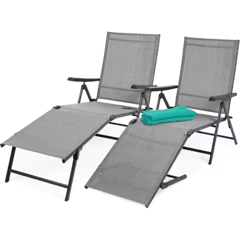 Best Choice Products Set of 2 Outdoor Patio Chaise Lounge Chair Adjustable Reclining Folding Pool Lounger for Poolside, Deck