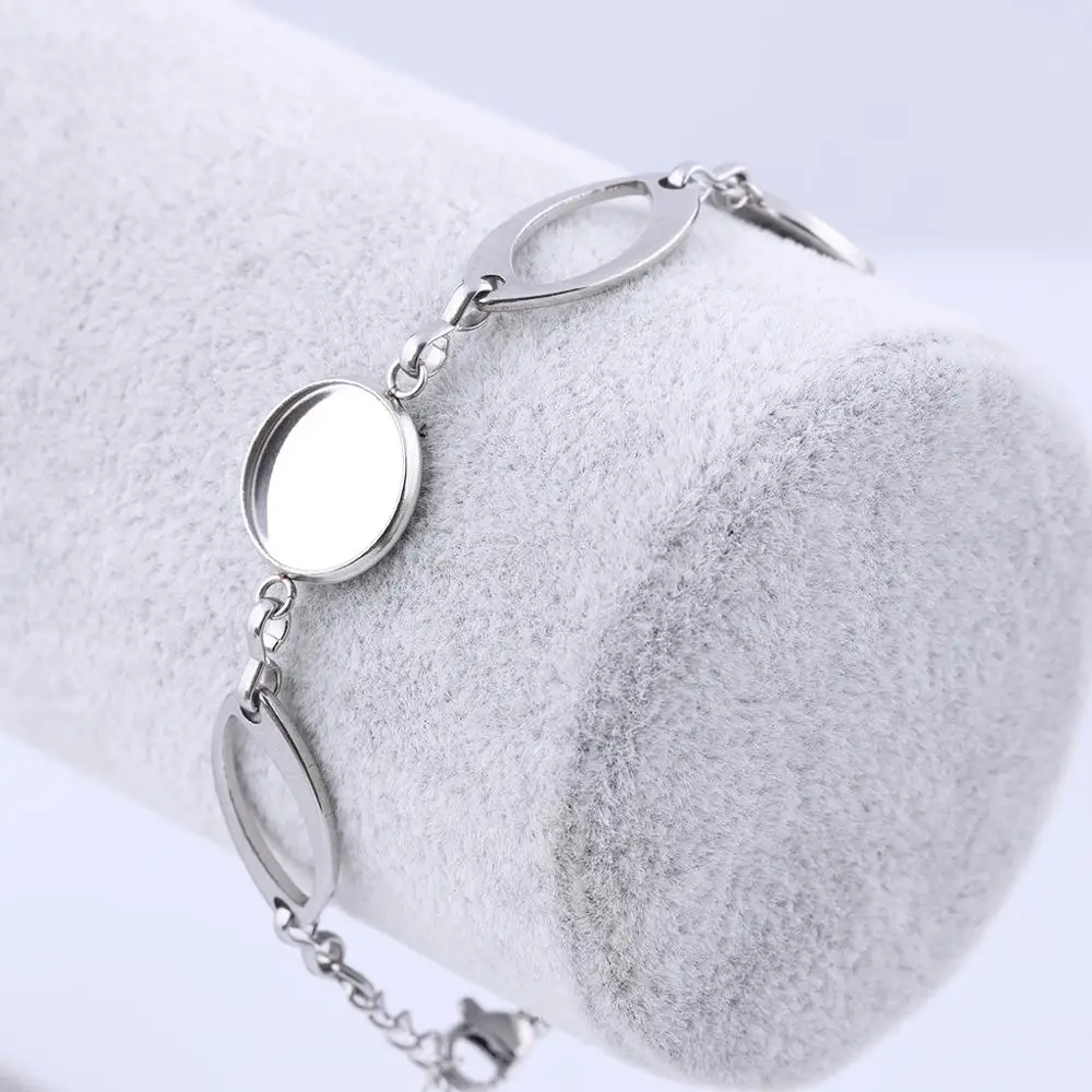 Bracelet cabochon en acier inoxydable, 5 pièces, paramètres de base 12mm, lunette camée, plateaux vierges pour bracelets, fabrication de bijoux à