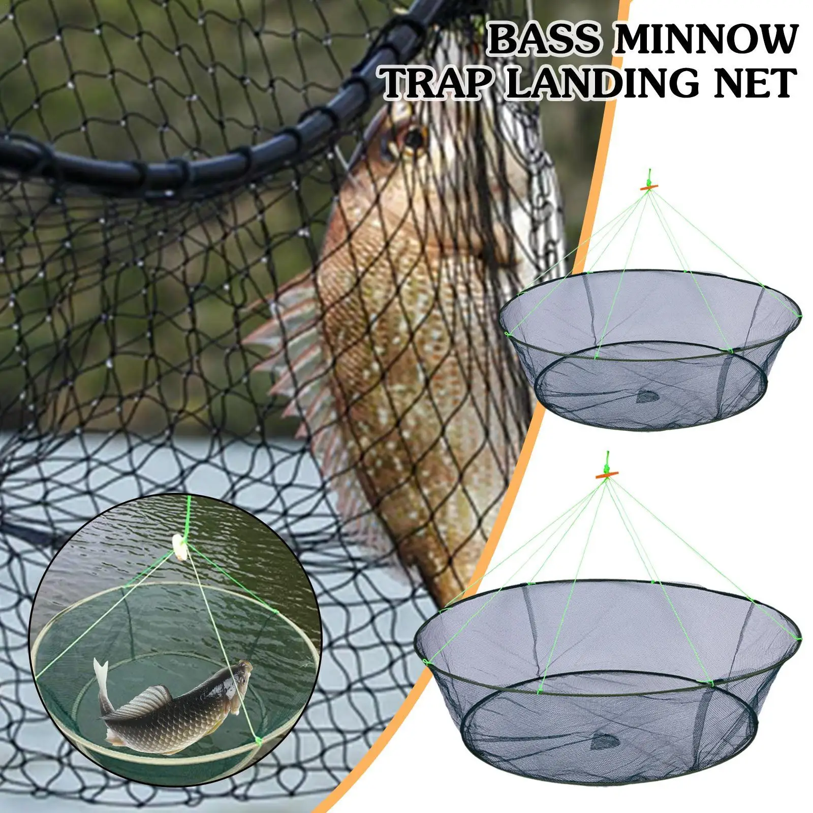 Folding Fishing Network Outdoor Pocket Storage Bag Landing Net Strong Load Bearing Foldable Nylon Mesh Anti Corrosion Fish Trap