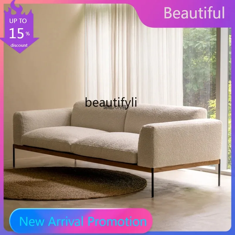 KK80   Japanese style down fabric sofa modern simple living room Nordic solid wood three-person inline sofa