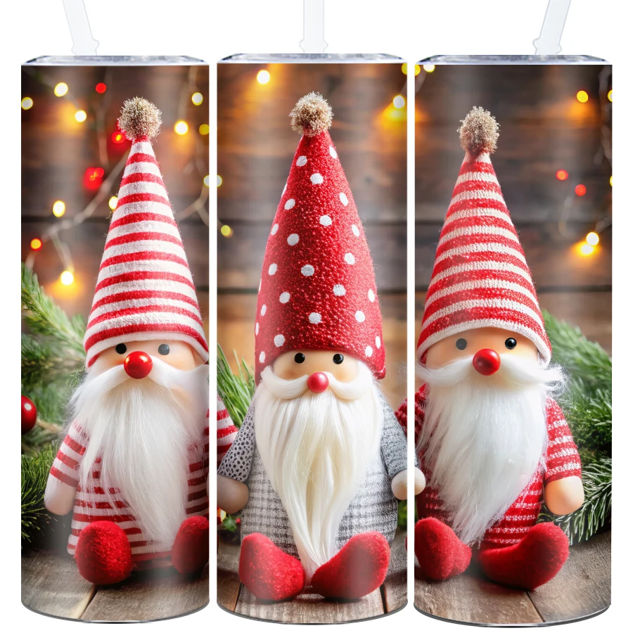 20oz 1Pc Xmas Coffee Mugs Lid Straw Stainless Steel Portable Travel Cups Straight Bottle 3D Print Santa Claus Family Party Gifts