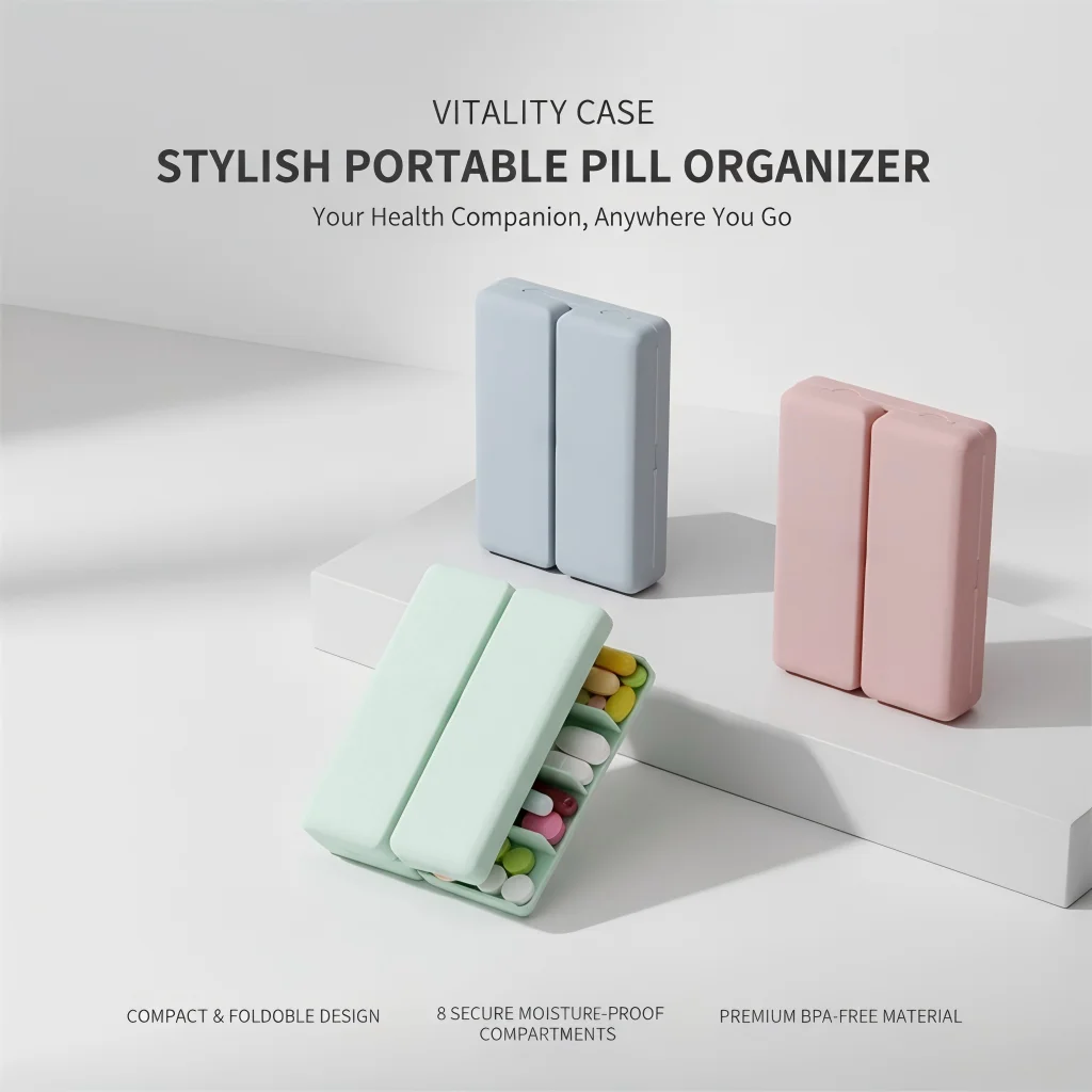

7 Grids Wheat Straw Organizer Container for Tablets Travel Pill Box with Seal Ring Small Medicine Storage Box