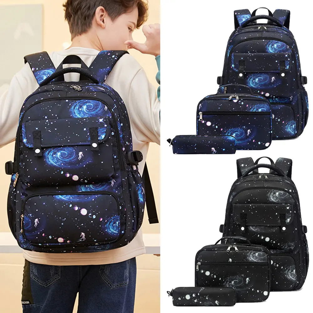 

Синий, черный, звездное небо, детские школьные сумки, набор пеналов, школьный рюкзак для студентов, рюкзак для мальчиков с сумкой для обеда, пеналы
