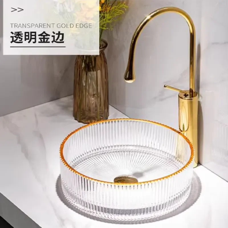 Modern Round Tempered Glass Bathroom Sink Artistic Wash Basin for Counter Top Installation Spa Vanity Bowl Home Decor