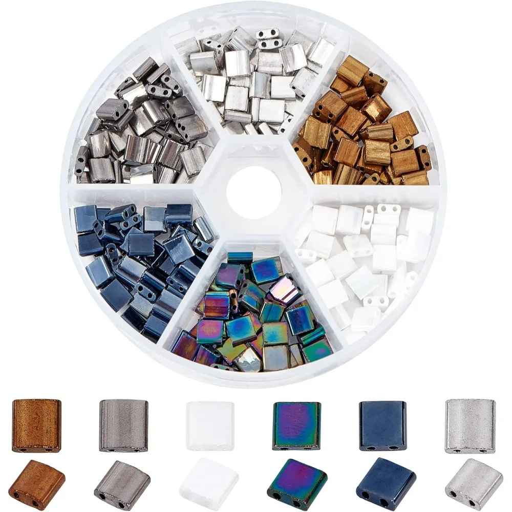 240 Pcs 6 Colors Tila Beads 5 * 5mm 2-Hole Glass Square Beads Electroplate Glass Seed Beads Pony  Japanese Glass Kit