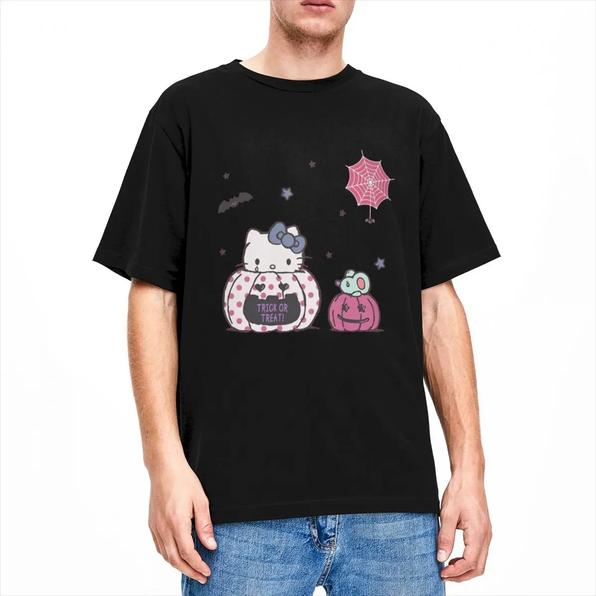 Olá kitty dos desenhos animados punkm halloween t camisas de algodão praia diversão manga curta t camisa o pescoço hipster tshirt nova chegada