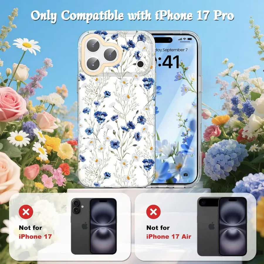 متوافق مع حافظة iPhone 17 Pro Flowers مقاس 6.3 بوصة، تصميم بناتي شفاف لطيف وجميل للنساء والفتيات الأنيقات #2