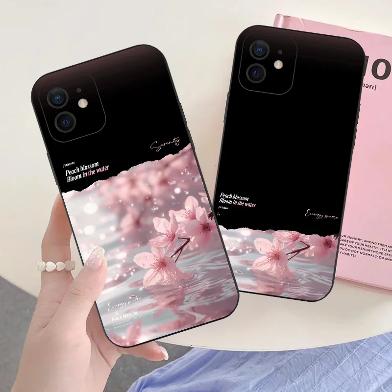 

Pink Peach Blossom Lake Phone Case For iPhone 16 15 11 12 14 13 Pro Max Mini X XS XSMax XR 7 8 Plus SE4 16e Silica Covers Fundas