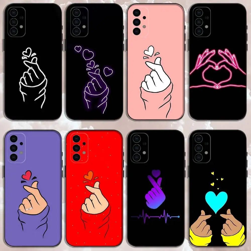 

Kpop Hand Finger Heart Phone Case For Samsung Galaxy A13,A21s,A22,A31,A32,A52,A53,A71,A80,Soft Black Shell