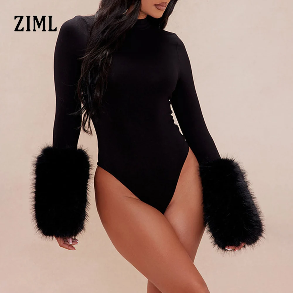 

ZIML однотонные облегающие плюшевые сексуальные комбинезоны для женщин с круглым вырезом и длинными рукавами, с высокой талией, дизайнерский комбинезон, женский новый