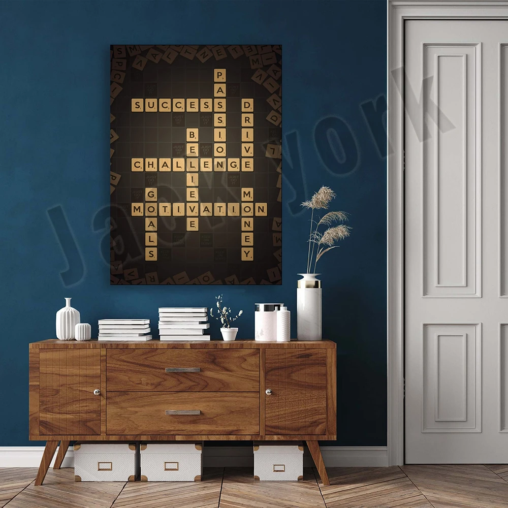 Motivational Crossword Scrabble Art Wall Inspirational Poster Canvas Painting Decor Living Room Wall Art Picture