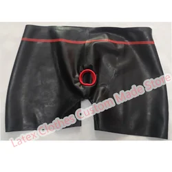 Latex Shorts Panties Red with Black Open Front Sexy Short Pants Rubber Underwear