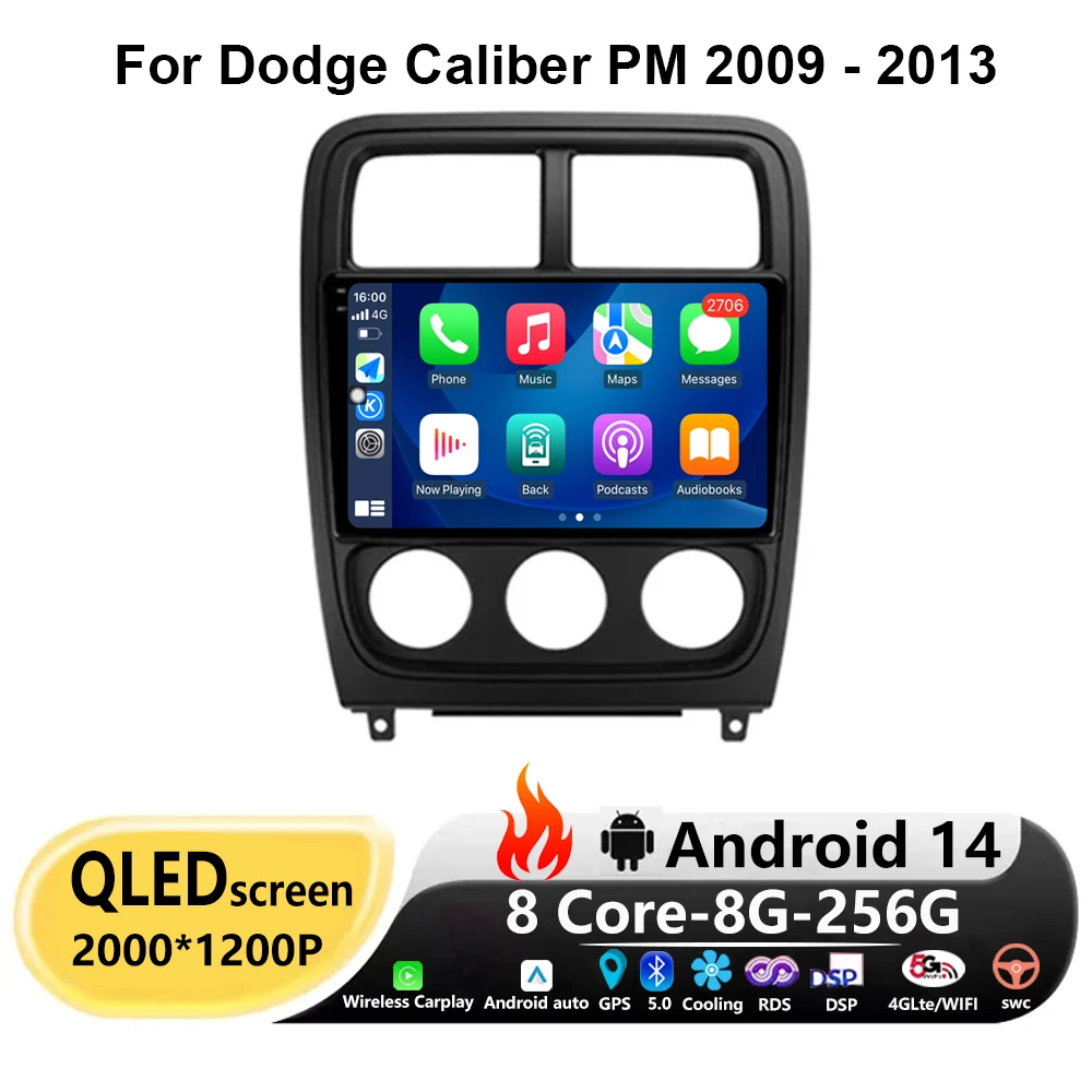 

4G WIFI Carplay Auto 360 Camera Android 14 9'' For Dodge Caliber PM 2009 - 2013 Multimedia Video Player Navigation GPS Car Radio