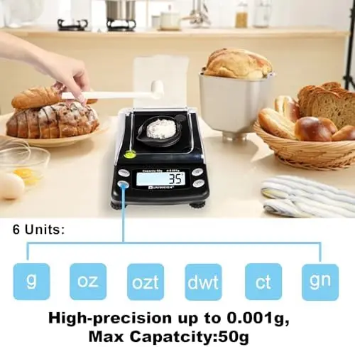 

Digital Milligram Scale 0.001g Accuracy - 50g Precision Pocket Scale for Jewelry, Gold, Powder - USB & Battery Powered