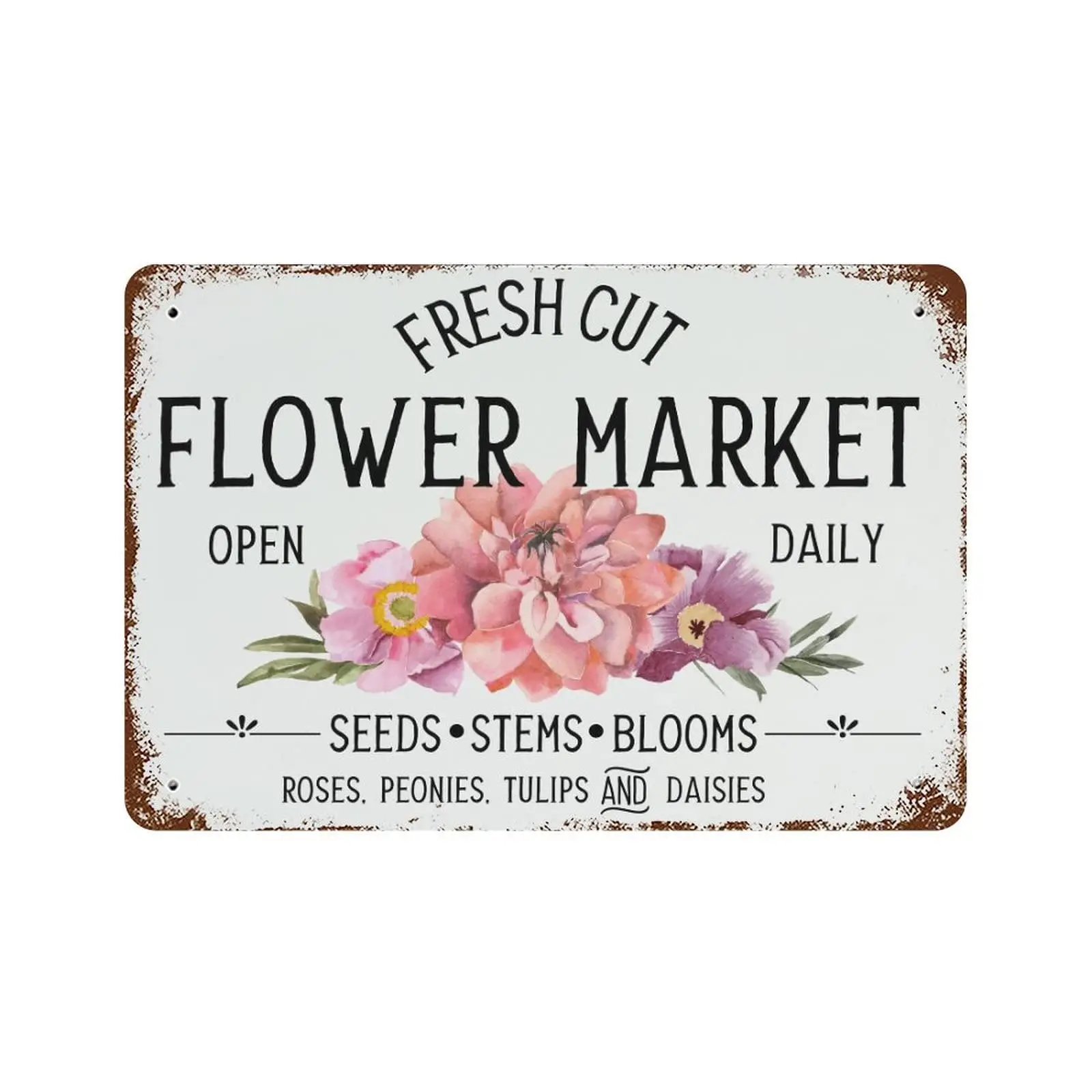 Cartel de chapa de Metal de primavera para mercado de flores de corte fresco, decoración de carteles Retro, decoración de pared de café, placa de Metal para decoración de cafetería y baño Ba