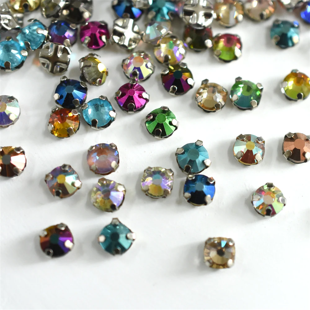 5mm SS20 Gemischte Farbige AB Glas Silber Krallen-Strasssteine zum Aufnähen, Diamant-Perlen für Kleider, DIY-Bastelarbeiten, Zubehör zum Nähen