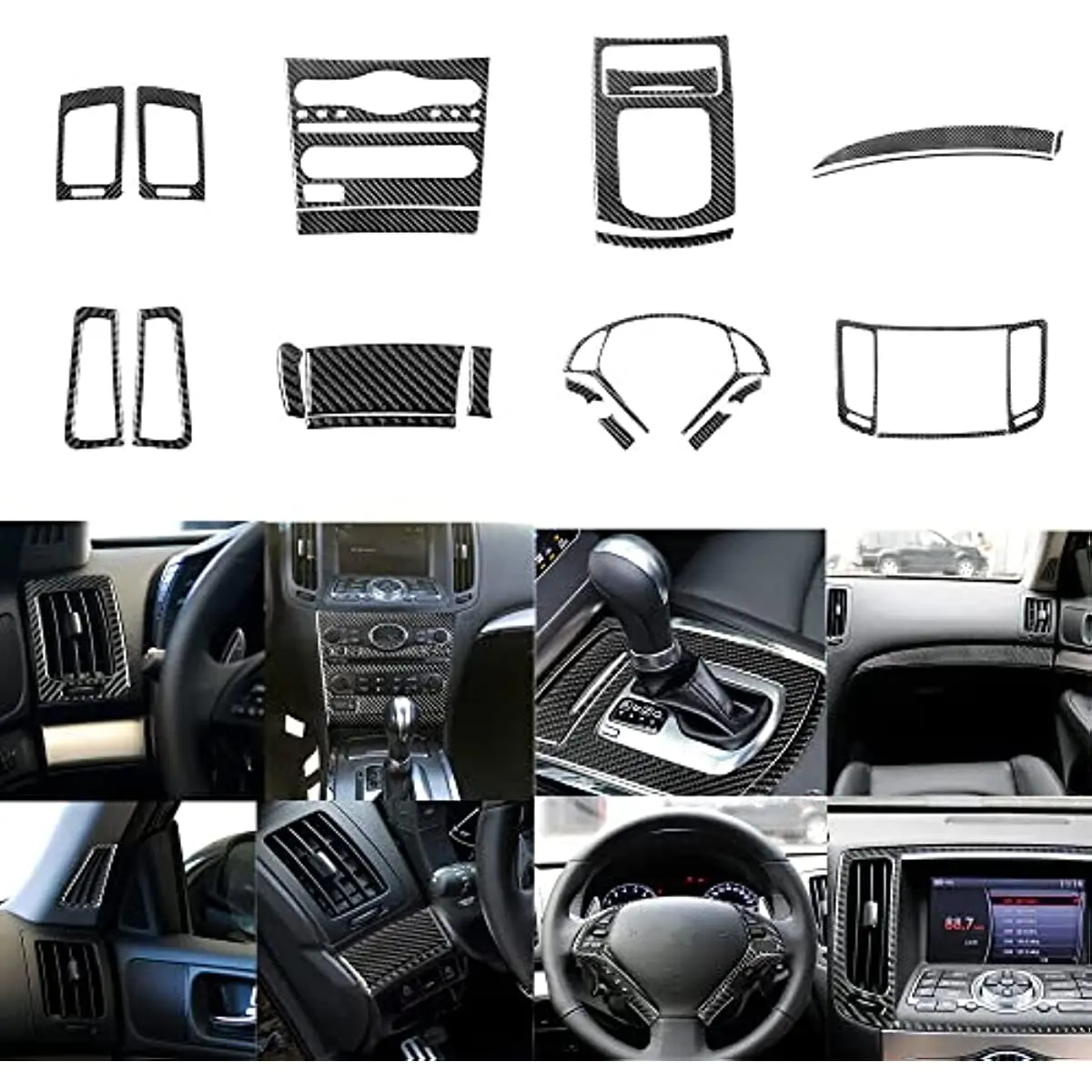 

Car Interior Accessories 22 Pieces Carbon Fiber Interior kit Cover Trim for Infiniti G37 2010-2013