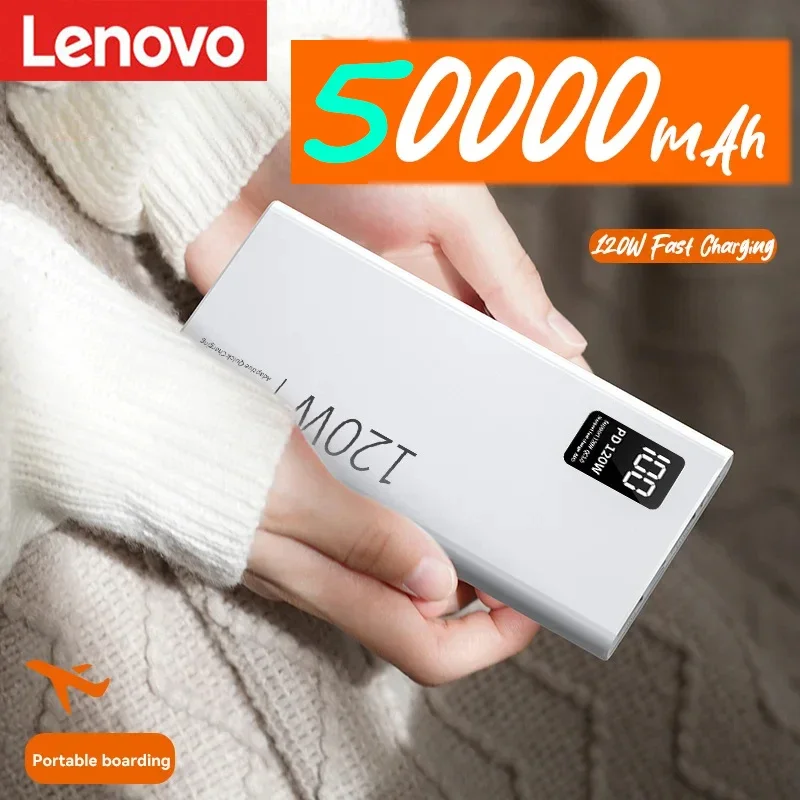 

Lenovo 120W Large Capacity Power Bank 50000mAh Super Fast Charging Powerbank Portable Battery Charger For iPhone Samsung Huawei