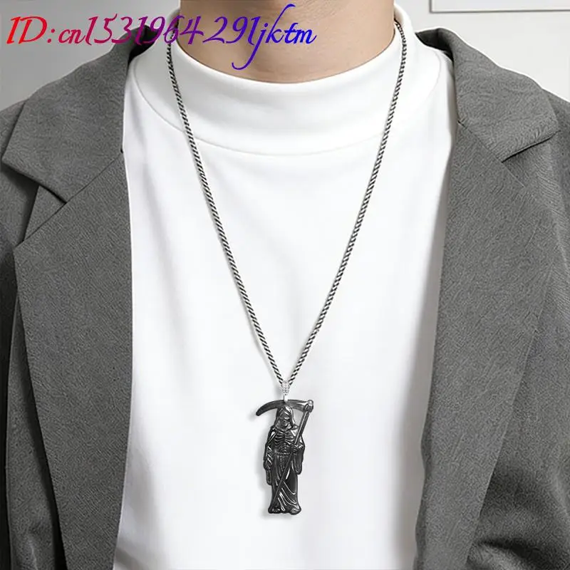 Burmese Jadeite Grim Reaper Pendant Necklace Gemstone Luxury 925 Silver Talismans Vintage Designer Real Jade Gifts for Women - view 3