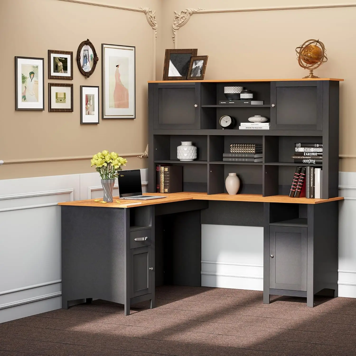 L Shaped Computer Desk with Hutch 59
