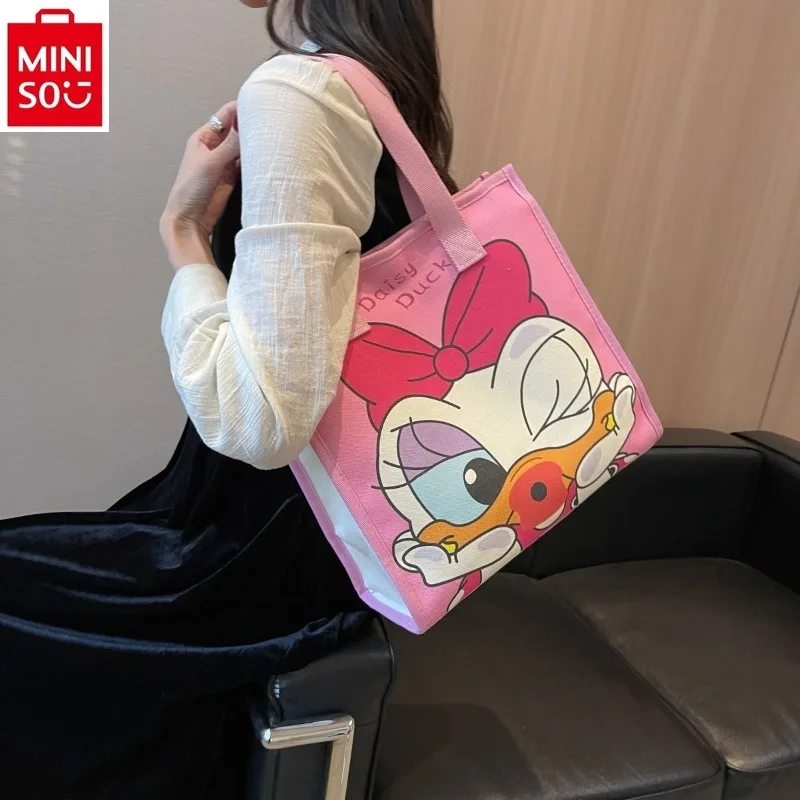 MINISO   Disney Cartoon Donald Duck High Quality Canvas Shoulder Bag Women's Fashion Casual Large Capacity Versatile Tote Bag