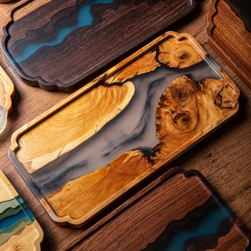 DSA resin dry brewing table wooden tray handmade solid wood pot bearing small tea tray dry brewing table rectangular