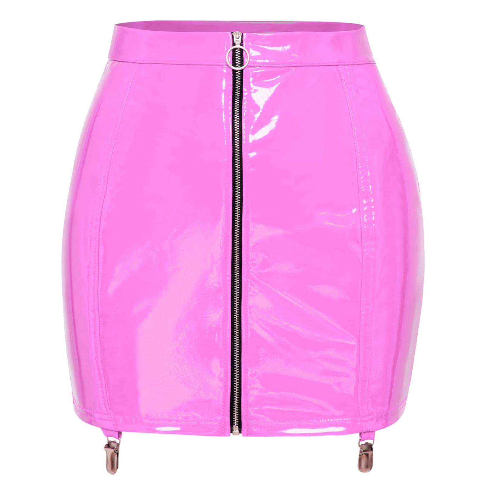 

Women Wet Look PU Miniskirt Lingerie Butt See Through Floral Lace Patchwork And Lace-up Bodycon Skirt for Tempting Nightwear