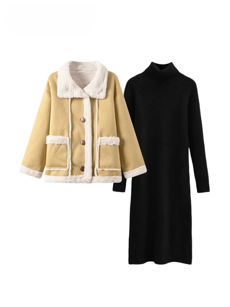 

Warm Woolen Coat Dr Set for plus Size Women Autumn Winter New Sle Cara CLUB Fluffy Sister Faionable And Comfortable