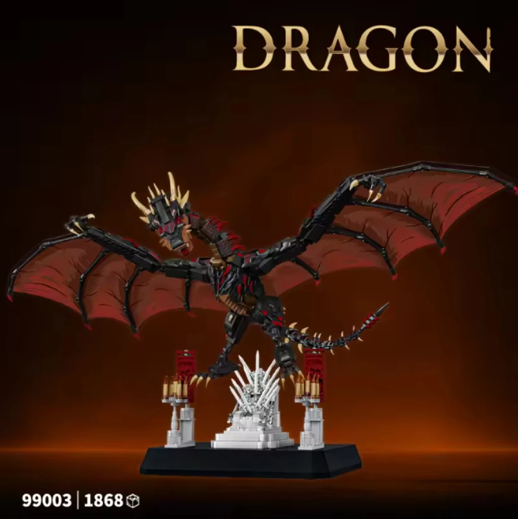 Red Flame Demon Dragon Building Blocks with Base Fantasy Fire Dragon Building Block Model Toy Set, Gift for Teens and Adults