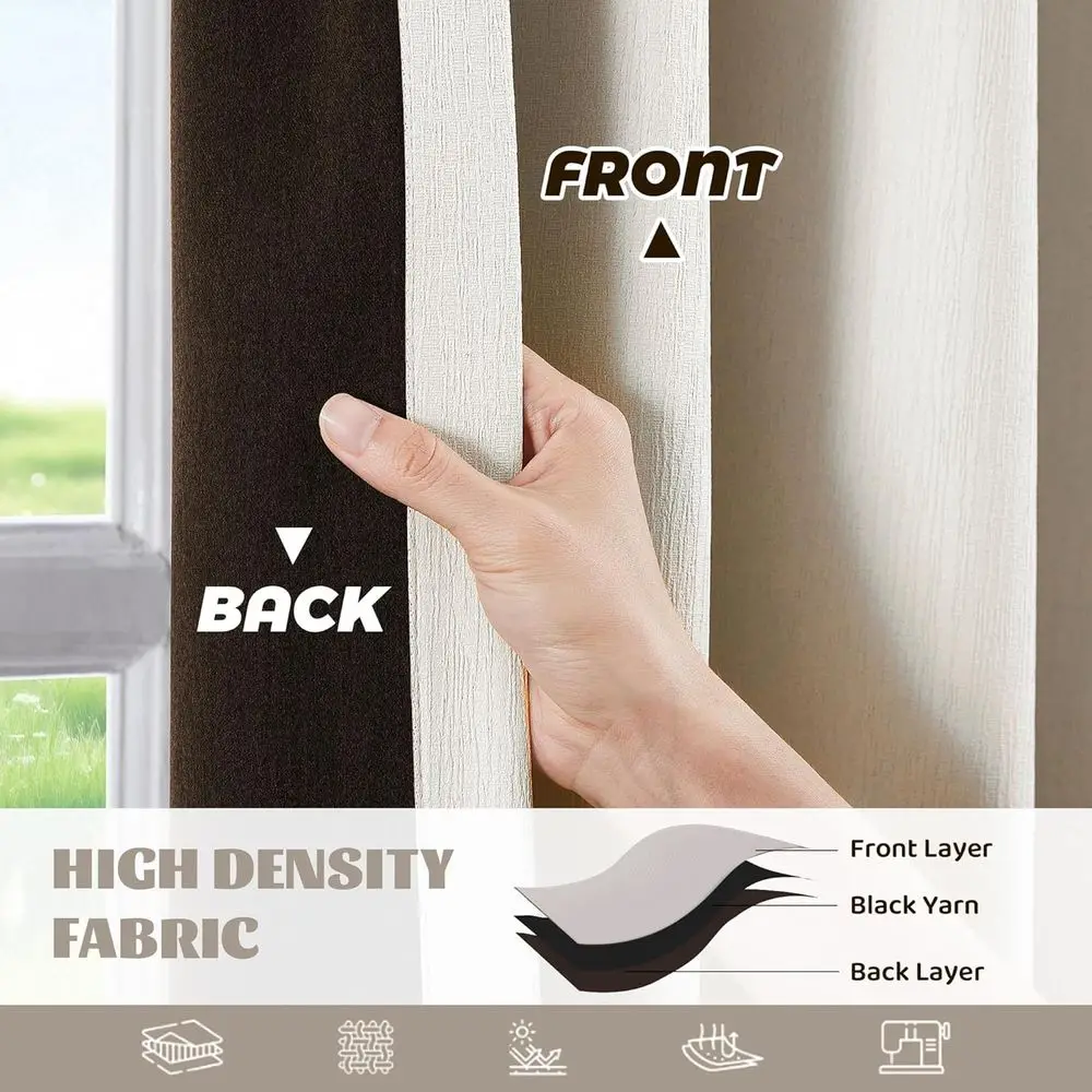 ستائر تعتيم من الكتان العاجي مقاس 40 × 95 مع خطافات، موفرة للطاقة، لوحتين، بطول 95