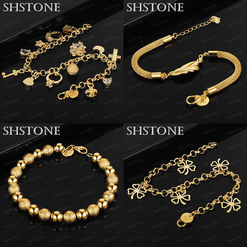 

High Quality 18k Gold Beads Clover Key Lock Network Chain Bracelet Fashion Party Fine Nice Charm Wedding Jewelry Gift 20cm Chain